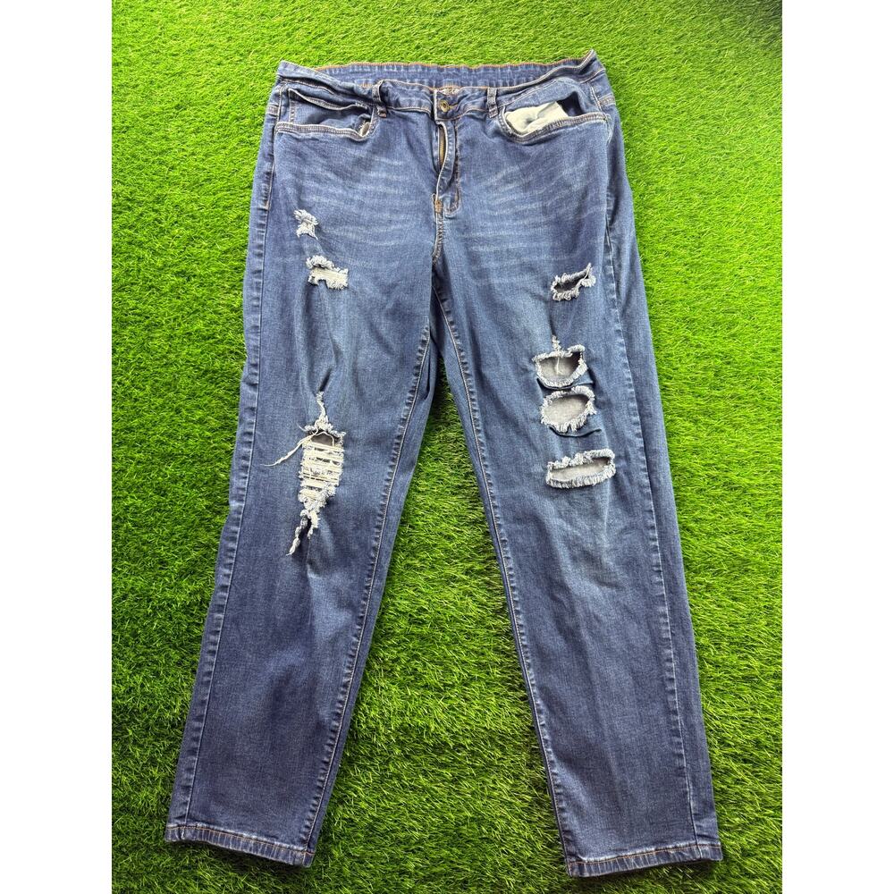L&B Lucky & Blessed Distressed Jeans Sz 22 Plus Stretch Ripped Womens Blue Denim